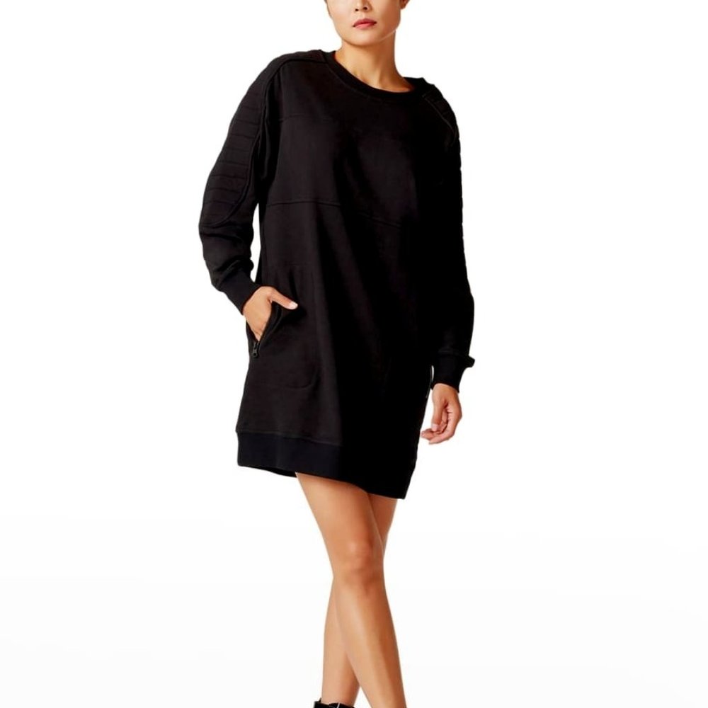 Moto Sweatshirt Dress from Blanc Noir - Black, US S